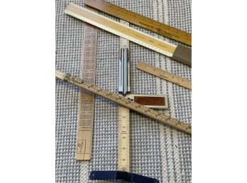 Vintage Measure It Up! 6 Pc Incl Tailors Hemmer, Slide Rule, Metric Etc