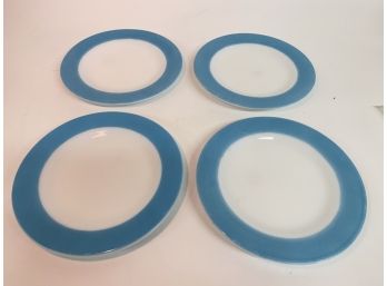 4 Vintage 8.25 Pyrex Plates With Blue Band