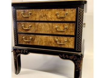 Stunning Hollywood Regency Chinoiserie Black And Gold Etcetera  Side Table Burl Wood And Glass By  Drexel