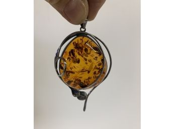 Stunning Amber And Silver Pendant