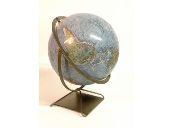 Rare Replogle Land And Sea Texture Globe With Mid Century Industrial Square Base 12 Globe