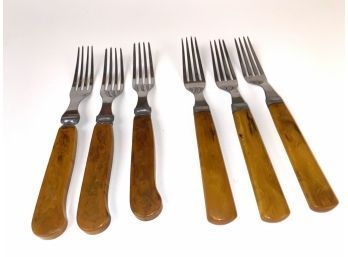 6 Swirly Bakelite Handled Forks