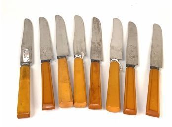 8 Butterscotch Bakelite And Stainless Knives Almost Matching