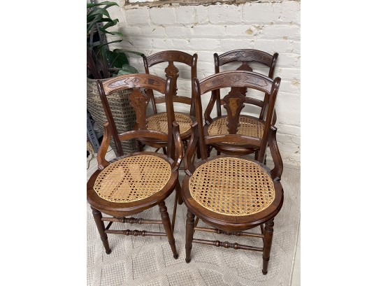 Antique/vintage Walnut Chairs, Caned Seats, Burled Insets