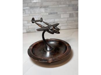 Amazing WWII Airplane Cigar Ashtray, P- 38,  Solid Bronze  And Copper