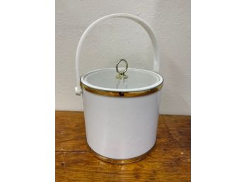 Mid Century Modern  Shelton Ware White Laminate Ice Bucket With Gold Accents