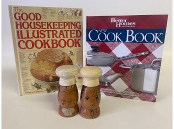 Vintage Salt & Pepper Set With Cookbooks