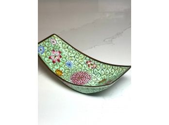 Lovely Chinese Cloisonne Dish, Unique Boat Shape, Great Color And Detail.