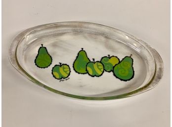 Vintage Georges Briard Mid Century Apple Pear Oval Glass Dish 18 Inch