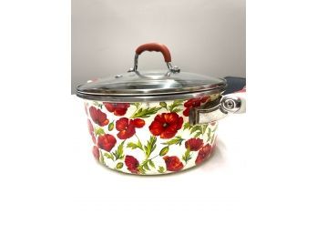 Lovely Poppy Flower Inspired Dutch Oven.  Enameled, Made In Turkey