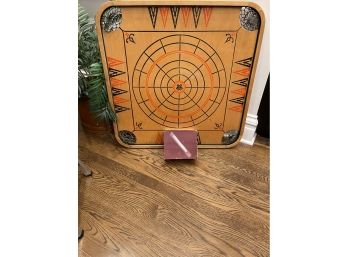 Vintage Carrom Board, 2 Sided With Box Of Game Pieces And Instructions.