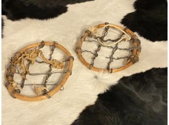 Very Rare Round Bentwood And Wire Snowshoes