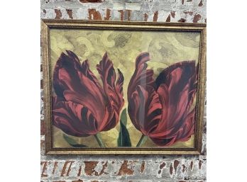 Vintage Art Piece, Bright And Bold Tulips In Vintage Ornate Gold Framed  21.5 X 17