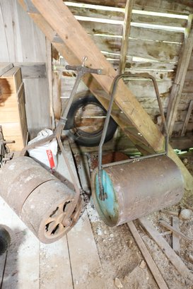 LOT 170 - TWO SOD ROLLERS , ONE VERY VINTAGE - (BACK BARN)