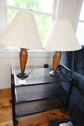 LOT 387 - TWO LAMPS AND METAL STAND