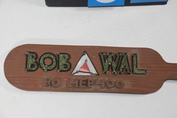 LOT 33 - VERY COOL, COLLEGE 'SWITCH' PADDLE, MADE OF WOOD, 'BROTHERHOOD', TINY PIECES OF GREEN GLASS...