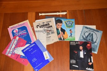 LOT 77 -RECORDER, AND SHEET MUSIC