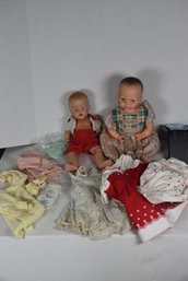 LOT 70 - RARE, ANTIQUE DOLL, AROUND 90 YEARS OLD, OTHER DOLL, AND CLOTHING - NICE LOT!