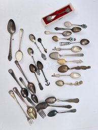 195 - ANTIQUE AND VINTAGE COLLECTOR SPOONS AND MORE