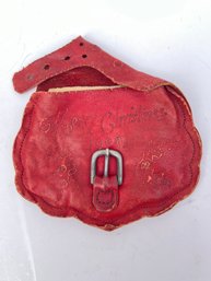 197 - AMAZING ANTIQUE HANDMADE MERRY CHRISTMAS LEATHER PURSE 1909!!!!!!!!!!!!!!!