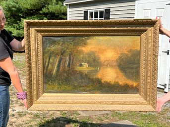 313 -  INCREDIBLE ANTIQUE OIL ON CANVAS IN AMAZING FRAME! SEE MANY PHOTOS! RARE FIND!