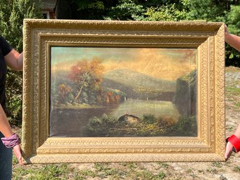 314 - INCREDIBLE ANTIQUE OIL ON CANVAS IN AMAZING FRAME! SEE MANY PHOTOS! RARE FIND!