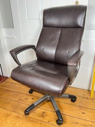 205 - OFFICE CHAIR, GREAT SHAPE, VERY COMFY! EXPENSIVE WHEN NEW! LIKE A DEEP DARK BROWN