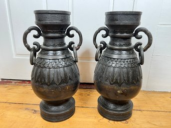 209 - PAIR OF VERY HEAVY AND UNIQUE HOLLOW CAST DECOR PIECES (MAYBE 25LBS EACH!) COULD BE OLD, RARE?!?