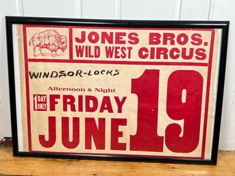 210 - VERY EARLY CIRCUS POSTER, BIG AND RED, FRAMED, AWESOME CONTENT! NOTICE MEN IN BUFFALO!