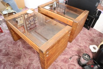LOT 103 - TWO VINTAGE SIDE TABLES WITH GLASS TOPS