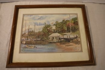 LOT 49 - WATERCOLOR, SIGNED, RED HOLE BOAT YARD, BERMUDA
