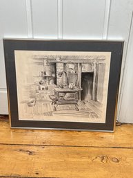 218 - D.M. HUGHES, LISTED ARTIST, PENCIL, BURGESS KITCHEN PLYMOUTH MASS, IN VERY NICE FRAME