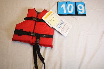 LOT 109 - NEW WITH TAGS, LIFE JACKET, 33 - 55 LBS RATING