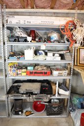 LOT 115 - METAL SHELVE UNIT WITH ALL ITEMS SHOWN