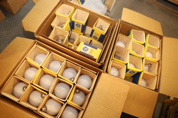 LOT 232 - THREE VERY LARGE BOXES OF VINTAGE ROUND LIGHTS - CLEAR AND WHITE