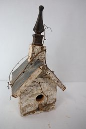 LOT 171 - THE COOLEST BIRCH AND METAL ROOF BIRDHOUSE! - WAS USED ONLY INDOORS AS DISPLAY