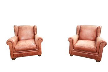 LOT 178 - TWO LEATHER  CHAIRS (SUPER COMFY! NICE DISTRESSED COLOR!) (NOTHING ELSE INCLUDED JUST TWO CHAIRS)