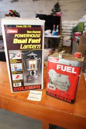 LOT 288 - COLEMAN LANTERN AND FUEL - MISSING GLASS