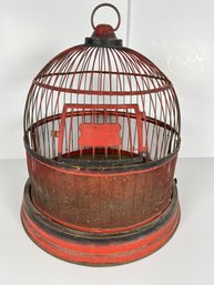77 - EARLY METAL BIRD CAGE, GREAT COLOR!