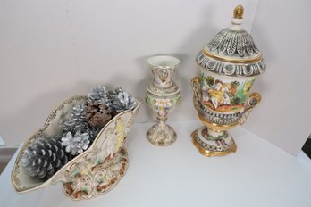 LOT 28 - HEAVY ORNATE PORCELAIN ITEMS SHOWN