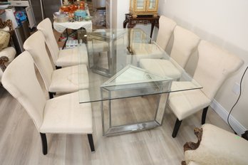 LOT 78 - VERY IMPRESSIVE MODERN GLASSTOP DINING TABLE WITH MIRRORS -TABLE AND 6 CHAIRS