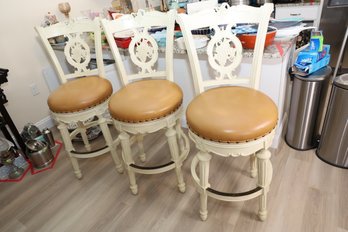 LOT 83 - THREE IMPRESSIVE BAR HEIGHT STOOLS  - HIGH QUILITY! THEY DO SWIVEL!