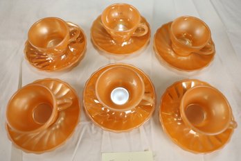 LOT 91 - VINTAGE FIRE KING - 6 CUPS AND 6 SAUCERS