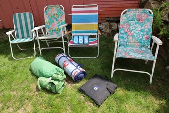 LOT 64 - FOLDING OUTDOOR CHAIRS , TENT, BLANKET