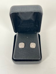 30 - STERLING SILVER AND 1/10TH CT. T.W. DIAMOND CUSHION EARRINGS