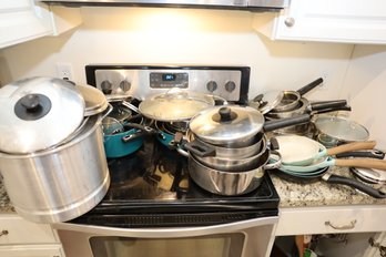 LOT 128 - ALL ITEMS SHOWN ON COUNTER AND ON TOP OF STOVE