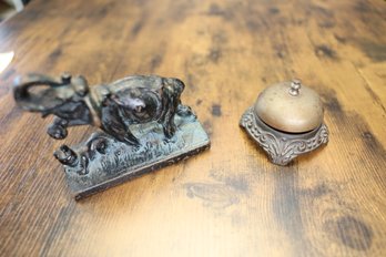 75 - VINTAGE ELEPHANT (HEAVY) AND ANTIQUE BELL