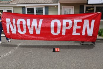 77 - HUGE 'NOW OPEN' VINAL SIGN