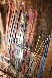 LOT 123 - LOT OF VINTAGE SKIS AND POLES