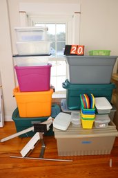 LOT 20 - STORAGE BINS AND ITEMS AROUND THEM SHOWN